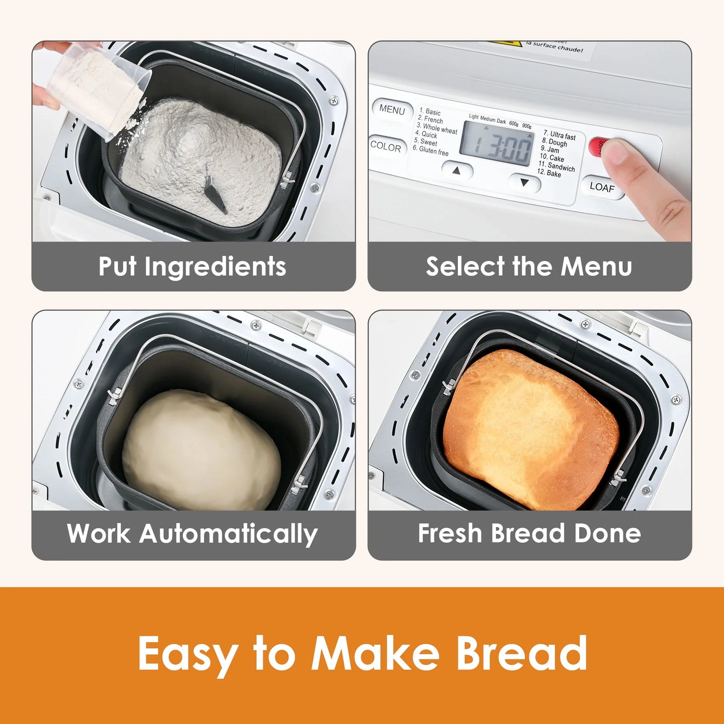 Auto 2lb Bread Machine With Fruit Nut Dispenser